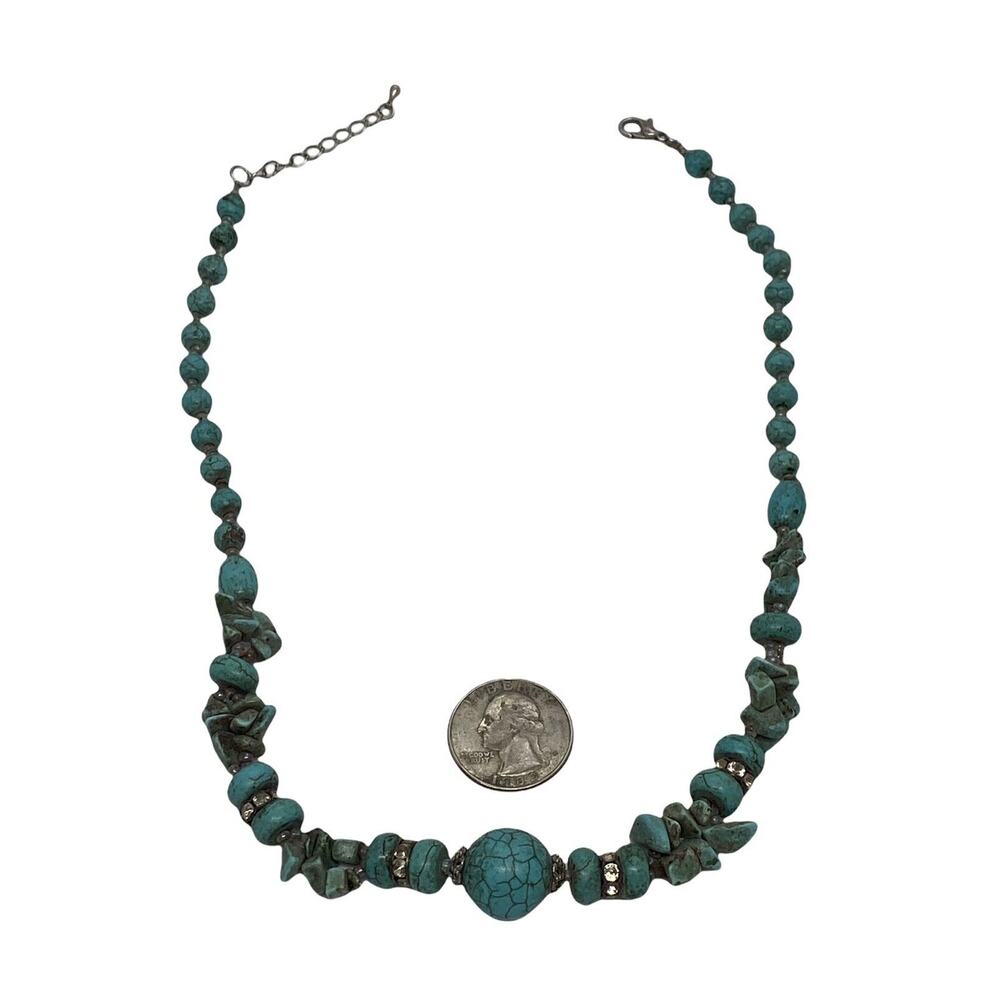 Fashion Painted Stone Bead 16” Necklace Handcrafted Turquoise Colored Howlite - Picture 7 of 12